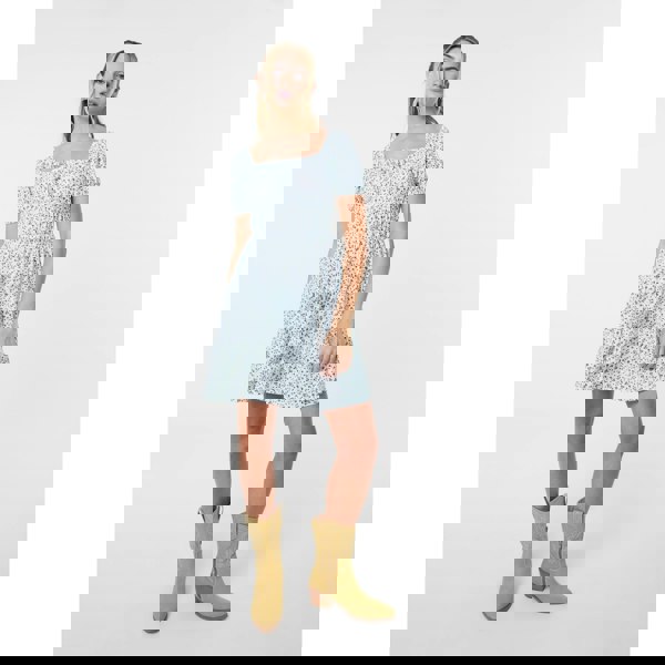 Pink Vanilla Ditsy Puff Sleeve Tiered Mini Dress