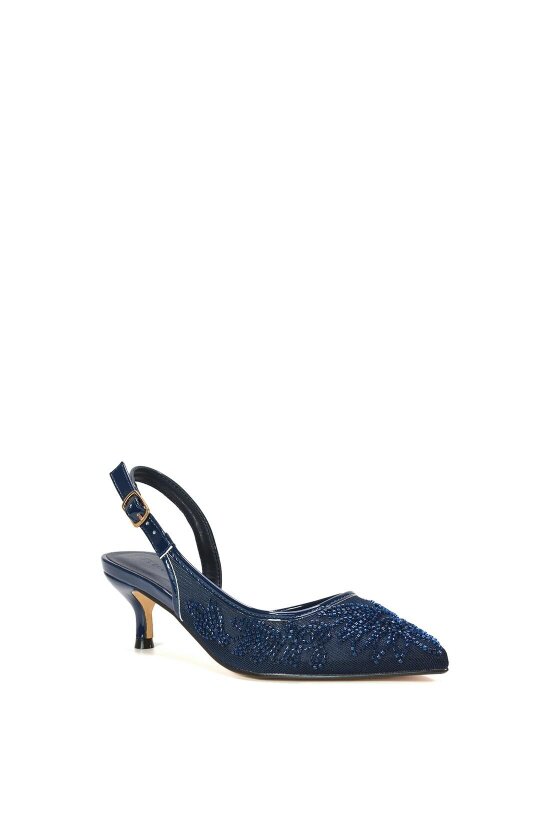 XY LONDON Embroidered Slingback Court Shoes With Kitten Heel