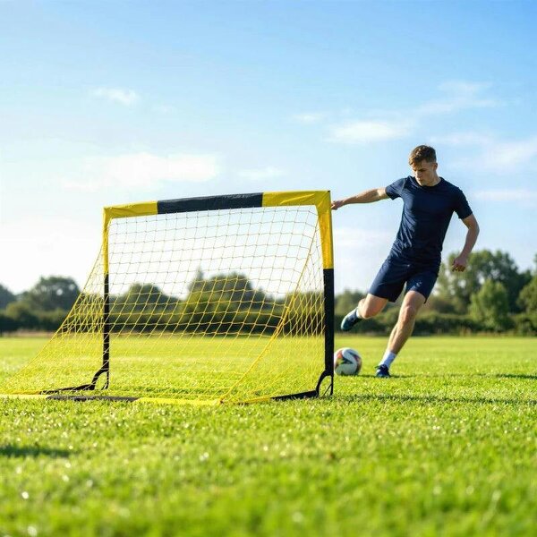 Pop Up Football Goal, Portable Folding Football Net with Carry Bag, 4 U-Shaped Ground Stakes, Fibreglass Pole