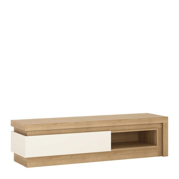 Wyld Haus Hjorring Natural Oak Wood and White Gloos 1 Drawer TV Cabinet Open Shelf