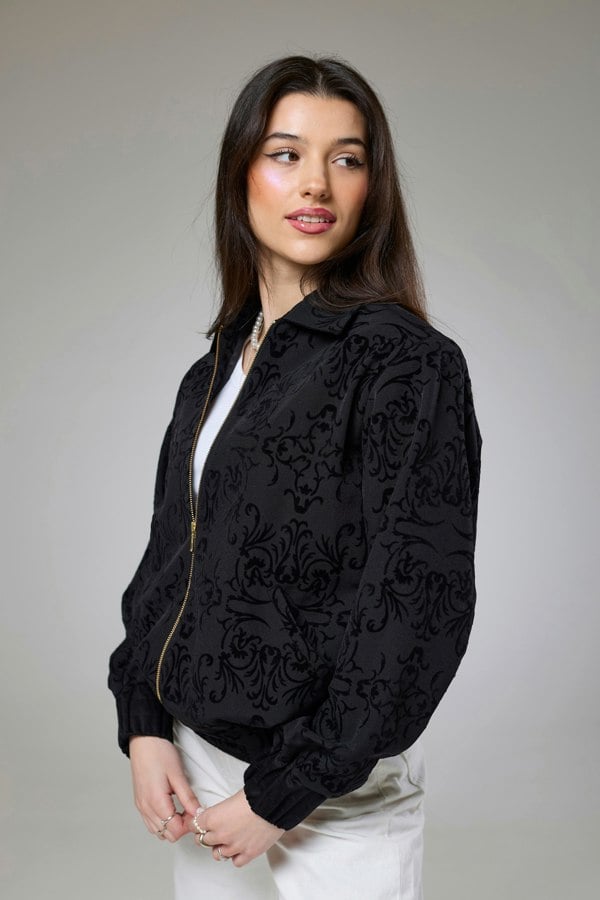 Isha's Timeless collection Vintage Black Velvet Bomber Jacket