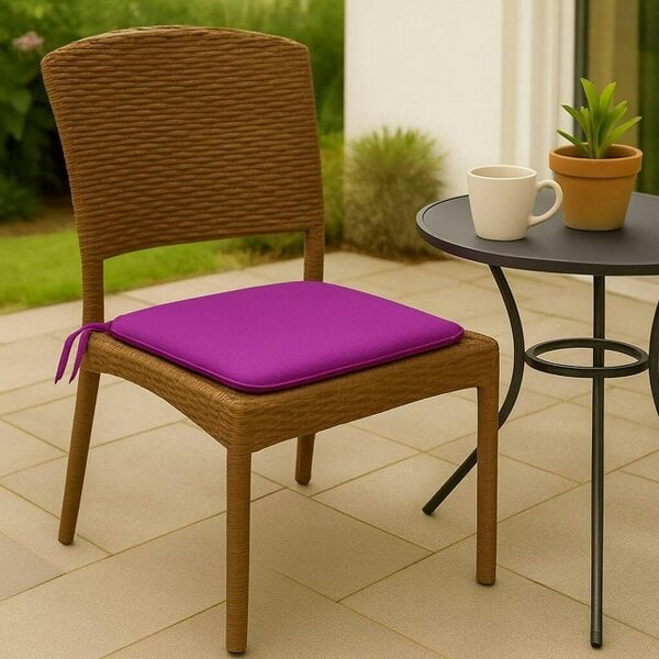 Night Zone Square Chair Seat Pads 38 x 38cm – 3cm Thick Foam Dining Chair Cushions with Ties - Plum