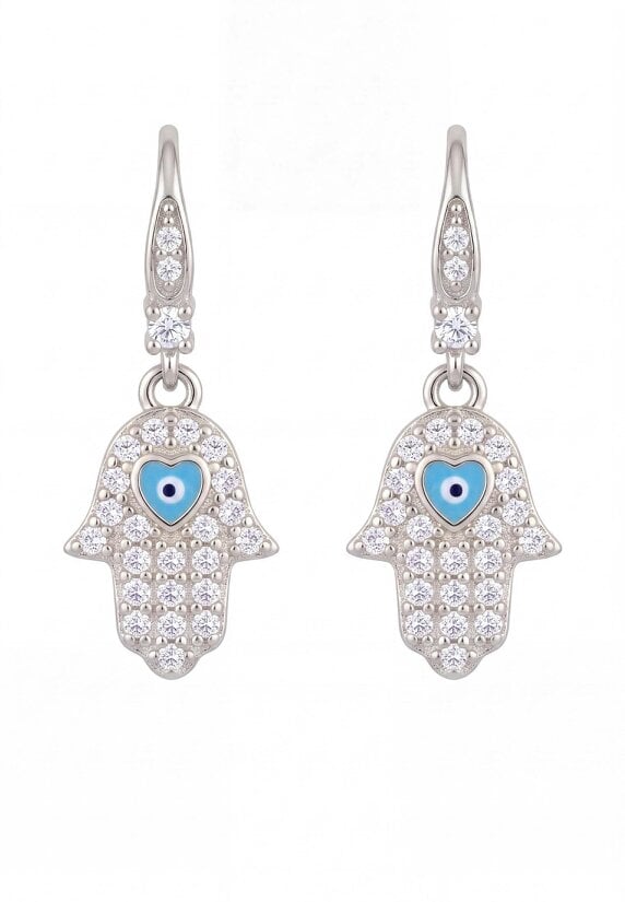 Latelita Hamsa Hand Drop Earrings Silver