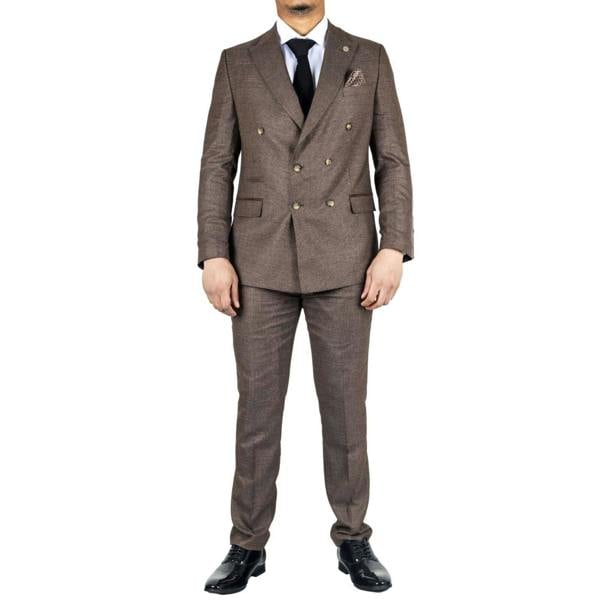 TruClothing Men's Classic Brown Double Breasted 2-Piece Suit