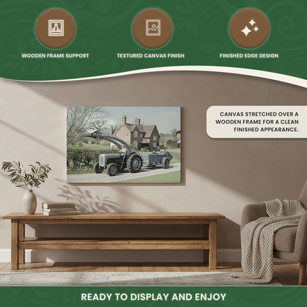 Ferguson FE35 Tractor with Loader and Muck Spreader Canvas Picture Print, Circa 1956 Farm Scene, 60 x 40 cm