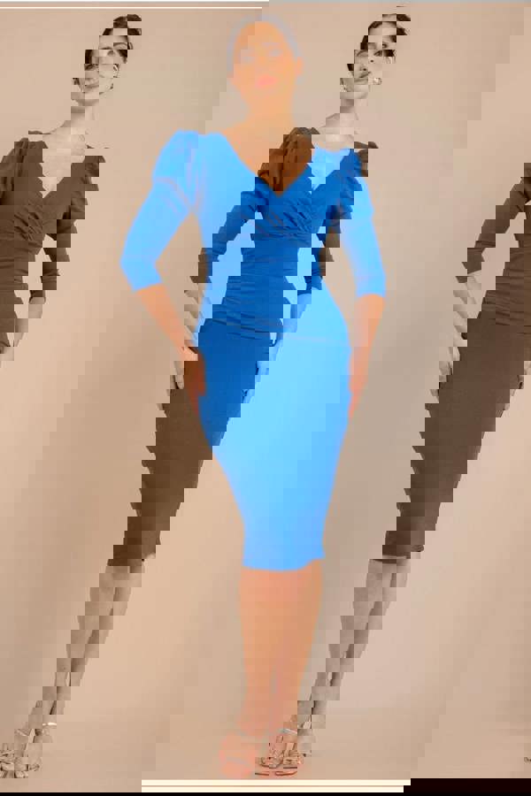 Front Wrap Pleated Scuba Midi Dress - Royal Blue DR3981