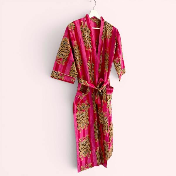 Hayley & Co Pink Tiger Print 100% Cotton Dressing Gown