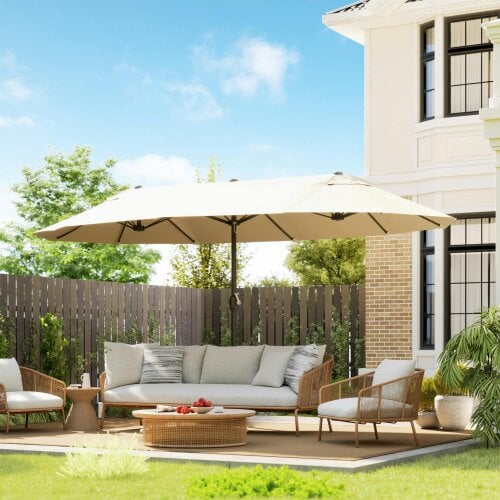 Outsunny 4.6m Garden Parasol Double-Sided Sun Umbrella Patio Market Canopy Shade Outdoor Beige- NO BASE - Beige