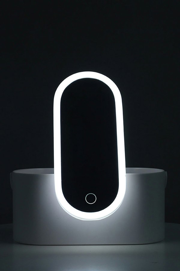Living and Home Portable Round Vanity Cosmetic Storage Box with LED Lights Mirror
