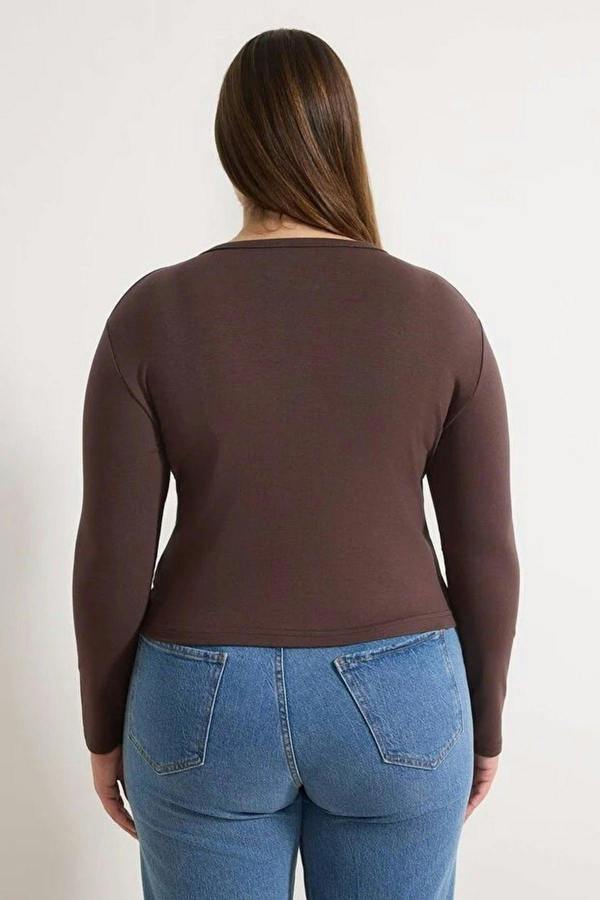 WOVCOR Snap Button Crop Length Basic Knitted Plus Size Blouse