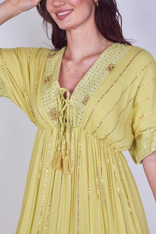 Boho Sequin Square Embroidered Maxi Dress