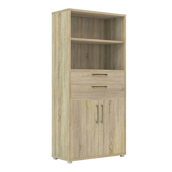 Furniture To Go Prima Bookcase 2 Shelves with 2 Drawers 2 Doors In Oak