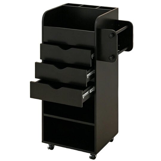 Havendro Storage Cart Rack Trolley on Wheels Roll Cart Kitchen Storage Shelf Organiser - black - wood