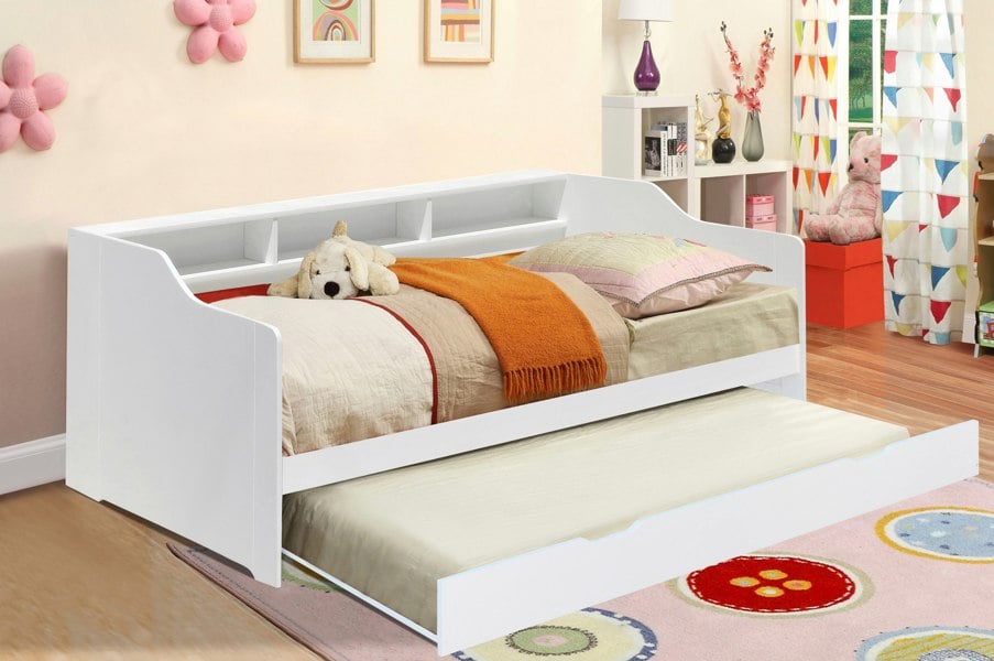 Comfy Living 3ft Wooden Bed with Trundle, Grey, White or Caramel With Shelving Bedroom