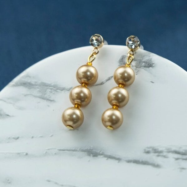 The Colourful Aura Three Gold Plated Lightweight Pearl Zircon Dainty Drop Stud Long Earrings