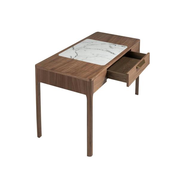 Angel Cerdá Walnut Dressing Table With White and Glossy Grey Marble-look Glass Top 7043