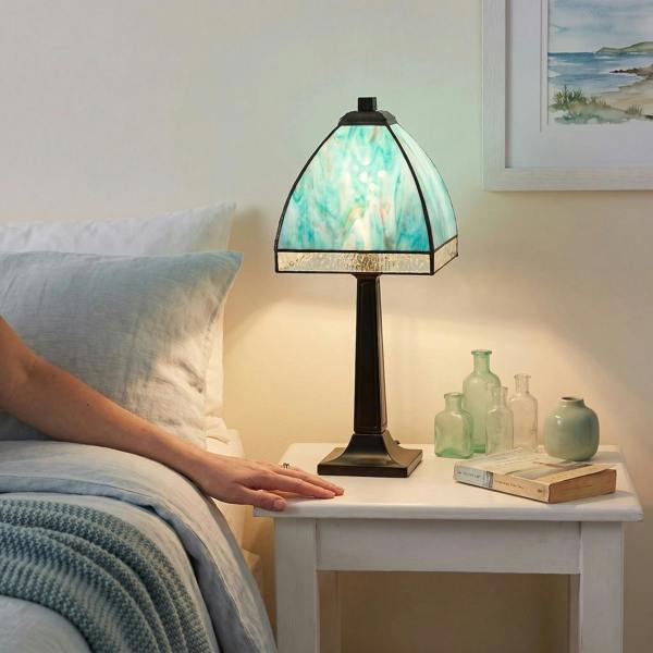 Emerald Green and Teal Mix Tiffany Glass Table Lamp with Black Base Image 6