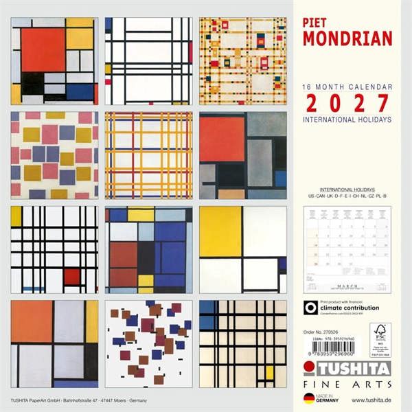 Piet Mondrian Calendar 2027, Wall Calendars, Month To View, Art, Gift