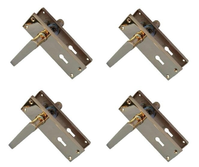 Victorian Straight Lever Latch Internal Lock Door Handles - Brass Plated Door Handles Internal, 150mm x 42mm Back Plate, 4 Pairs