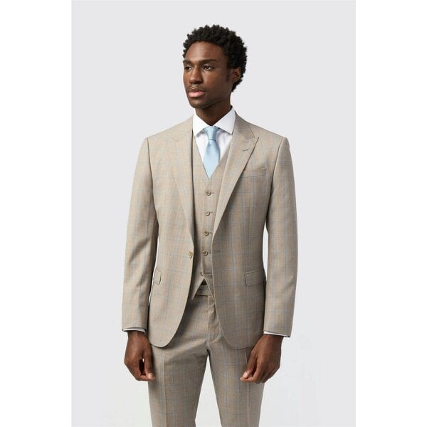 Alexandre Silver Alexandre Tailored Fit Italian Oatmeal Blue Check Jacket