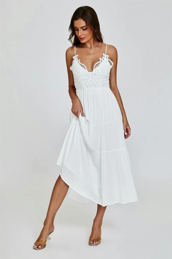 FS Collection Lace Top Maxi Dress In White