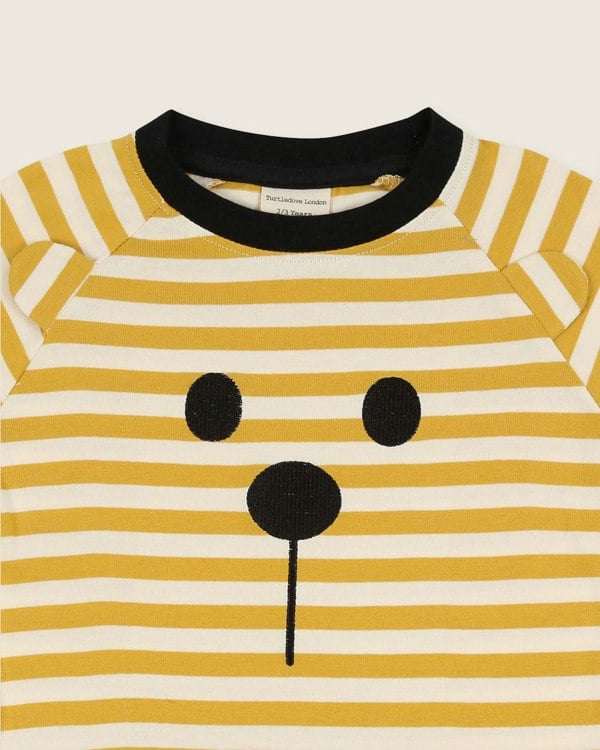 organic cotton Yellow Bear Face Stripe Print T-Shirt - image 3