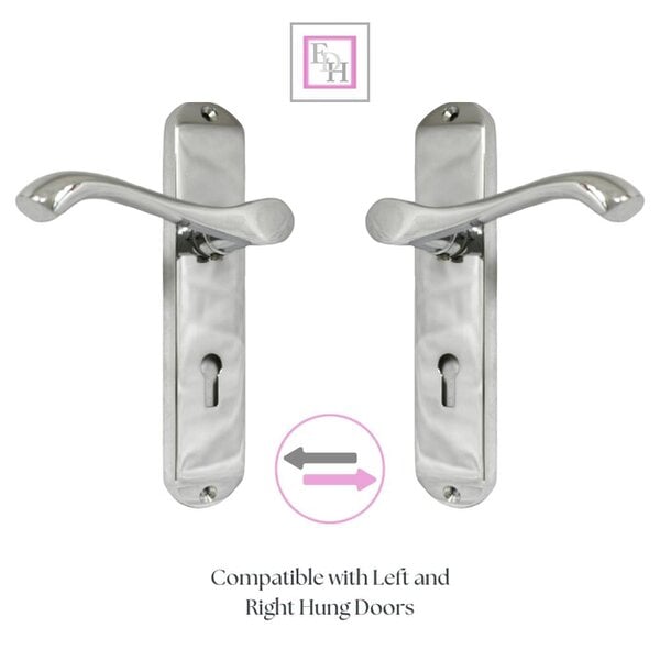 EDH Door Hardware Cadenza Victorian Scroll Door Handles Polished Chrome – Lever Latch, Bathroom Lock & 3 Lever Lock Sets