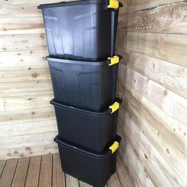 Samuel Alexander 4 x 60L Heavy Duty Storage Tubs Sturdy, Lockable, Stackable and Nestable Design Storage Chests with Clips in Black