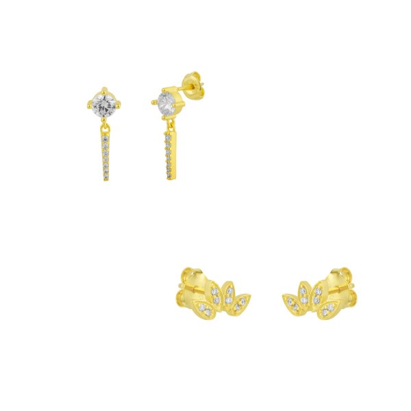 Spero London Sterling Silver Flower Stud And Spike Drop Earrings in Gold