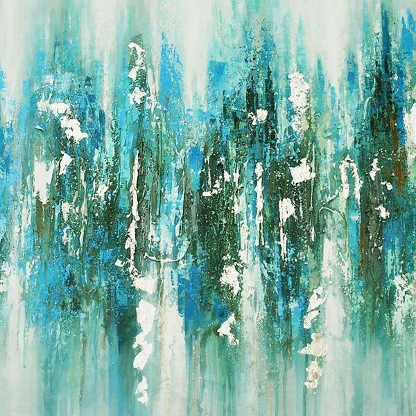 Pagazzi Lighting Mineral Aqua Haze Abstract Canvas with Brushed Silver Frame 100x80cm