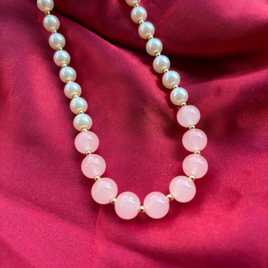 The Colourful Aura Large Ivory and Pink Round Pearl Bridesmaid Statement Choker Necklace