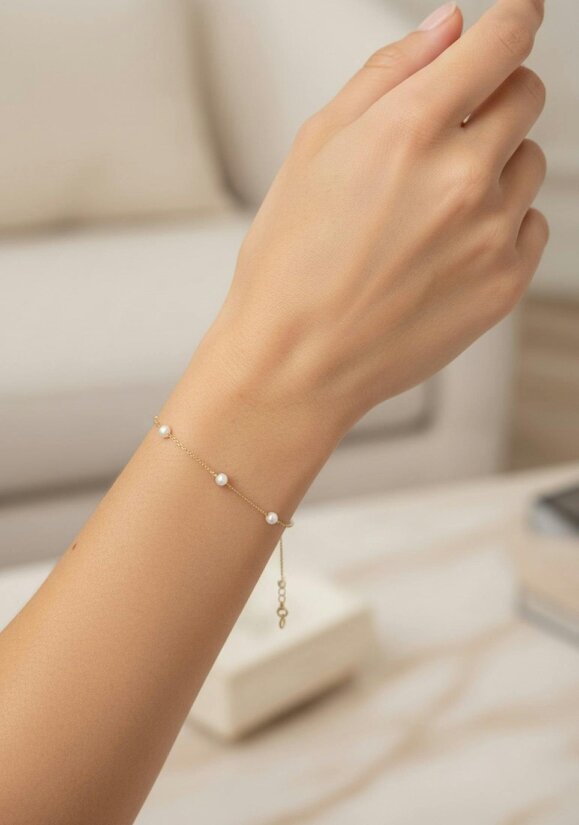 Latelita Solid 14k Gold Natural Spaced Pearl Bracelet