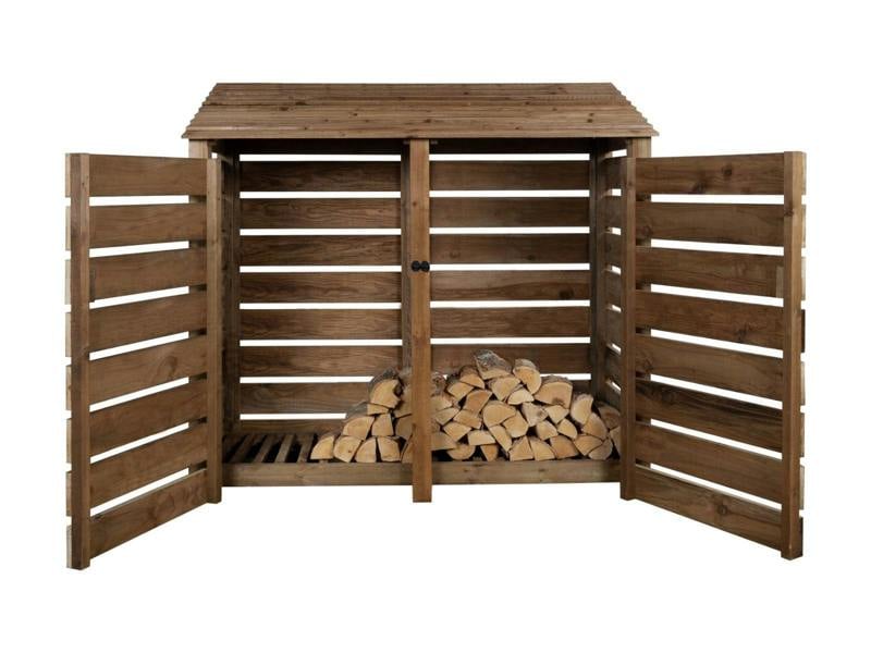 Arbor Garden Solutions Slatted Wooden Log Store with Doors W-187cm, H-126cm or 180cm, D-88cm - Brown Finish