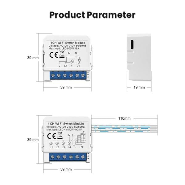 ENER-J Smart WiFi 4CH Switch Module, Converts Existing Switch to App & Voice Control, Works with Alexa & Google Assistant
