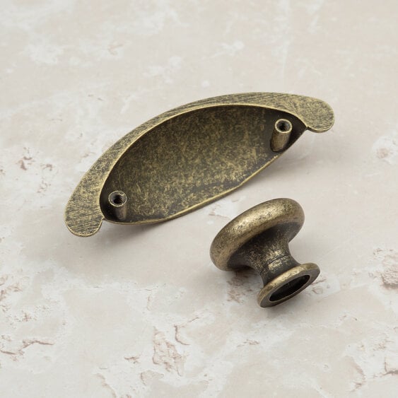 Handle & Home Antique Brass Cup Handle and Coordinating Knob