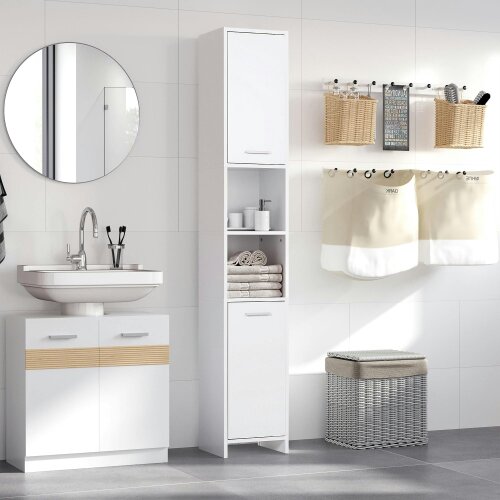 Wyld Haus Ridila Tall Storage Cabinet With Adjustable Shelves For Bathroom Or Hallway Use White
