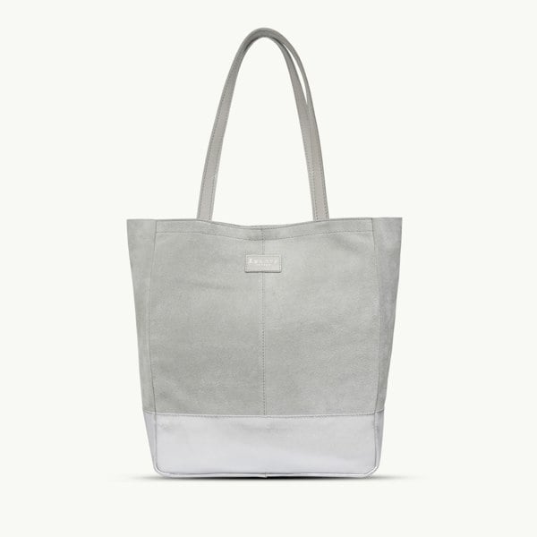Assots London 'PAIGE' Grey Real Leather + Silver Metallic Leather Tote Bag
