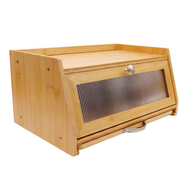 Maison des Cadeaux Bamboo Bread Box with Slide-Out Chopping Board