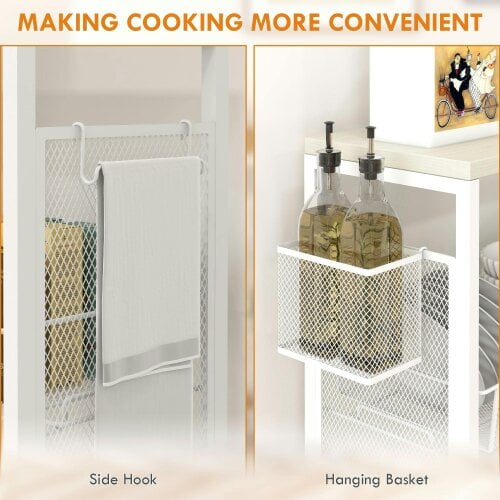 Wyld Haus Else Lune Metal White 3 Tier Kitchen Cart With Steel Wire Baskets