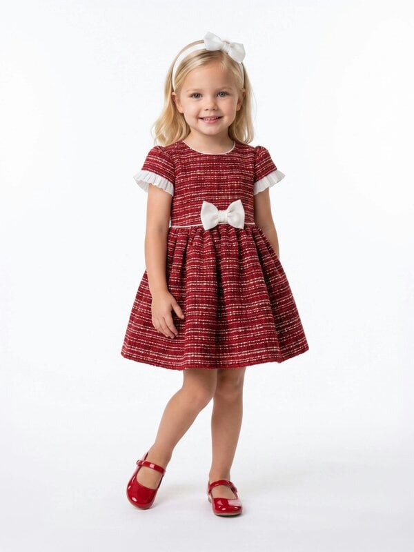 DRESS & Fleur Baby Girls Short Sleeved Tweed Dress in Red