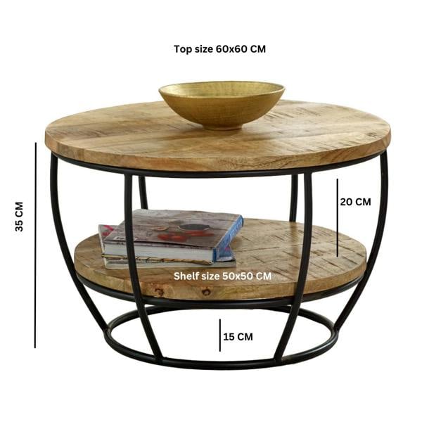 Wyld Haus California Solid Wood and Metal Round Coffee Table With Shelf