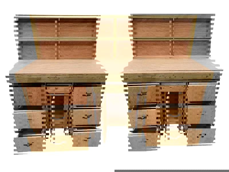 Arbor Garden Solutions Wooden Eucalyptus hardwood top workbench with drawers and functional lockable cupboard (V.5) with back