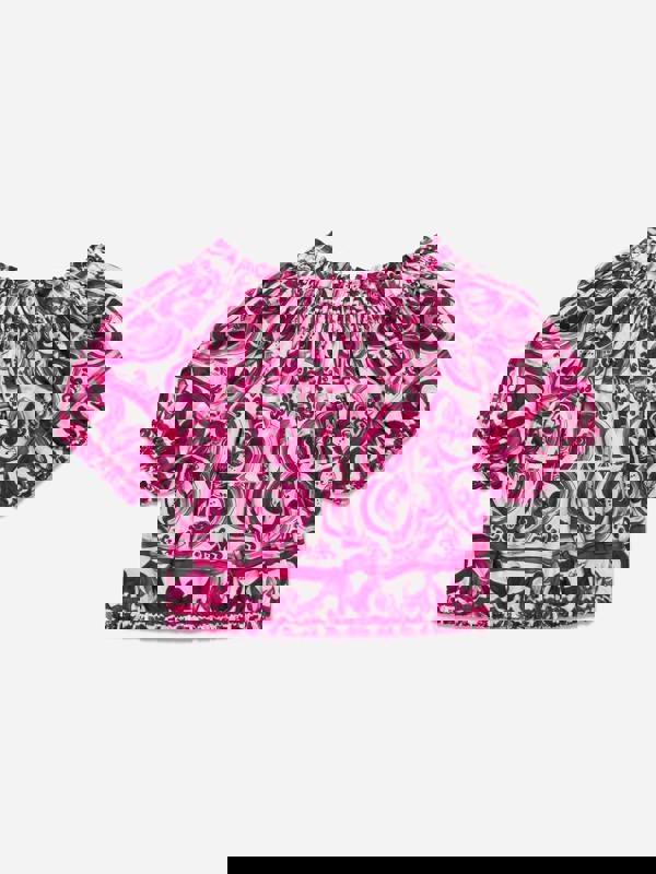 Dolce & Gabbana Kids Dolce & Gabbana Girls Majolica Cropped Blouse in Pink