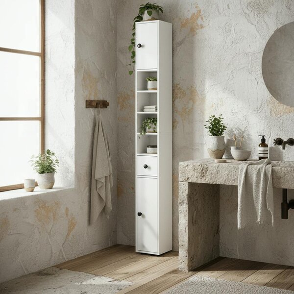 Wyld Haus Lakeva Extra Tall Slim Bathroom Storage Cabinet With Multi Layer Internal Compartments White