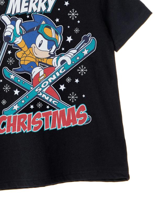 Sonic the Hedgehog Boys Black Merry Christmas Short Sleeved T-Shirt
