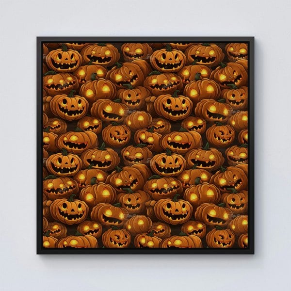 Warren Reed Grinning Lanterns Pumpkins With Glowing Eyes Framed Canvas