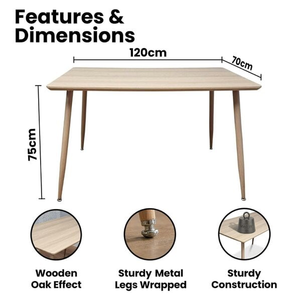 Kosy Koala Modern Rectangle Wood Effect Dining Table Set With 4 Grey Plastic Chairs Dining Room Furniture