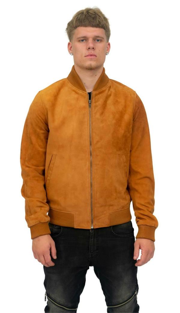 Infinity Leather Mens Retro Goat Suede Varsity Leather Bomber Jacket-Athens