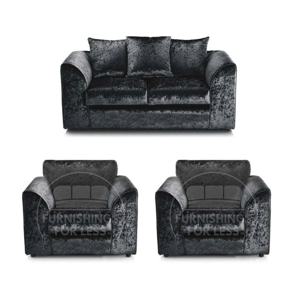Crystal Crushed Velvet 2 Seater and 2 Armchairs Scatter Back - 2