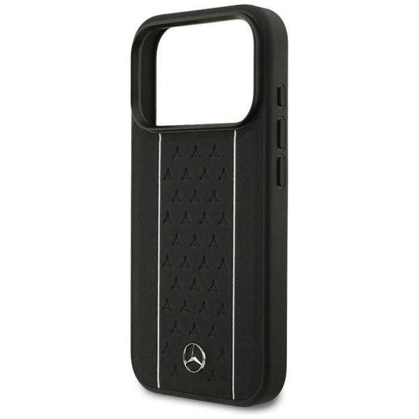 Mercedes Leather Star Pattern Stripes Case with MagSafe for iPhone 17 Pro 6.3" Black - MEHMP17L25RPSLKH